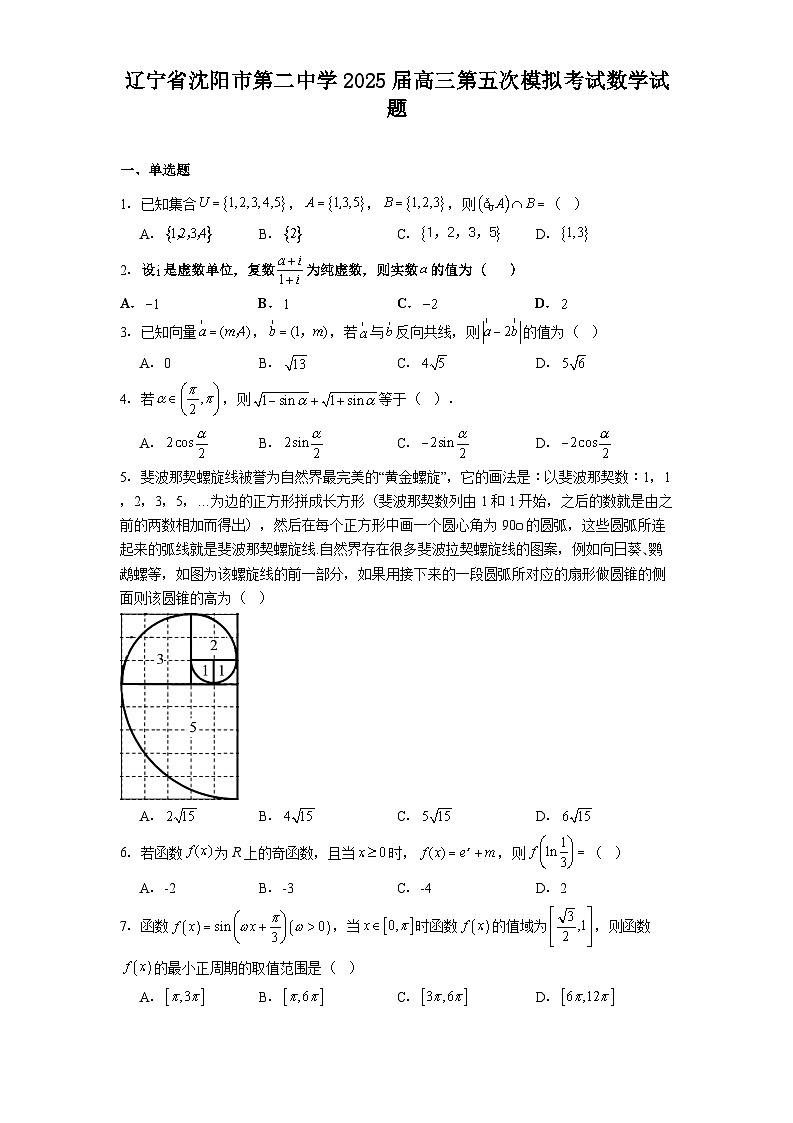 辽宁省沈阳市第二中学2025届高三第五次模拟考试 数学试题（含解析）第1页