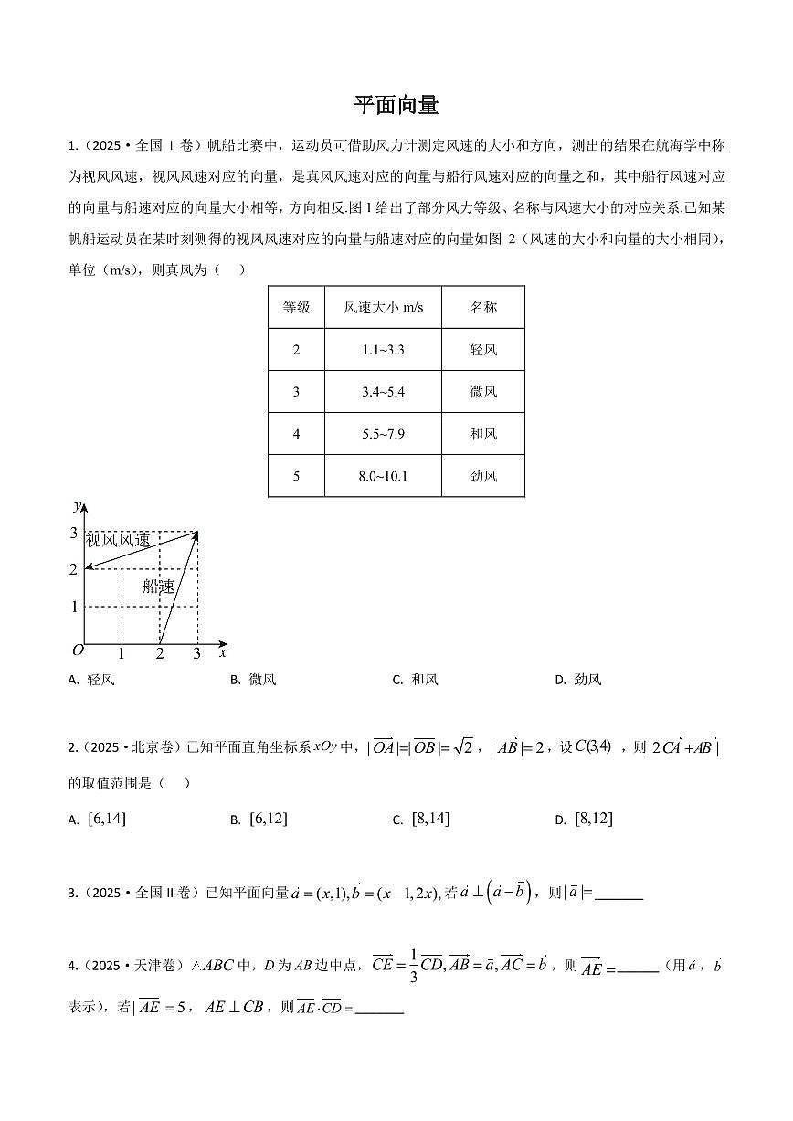 2025高考真题平面向量 （教师版）第1页