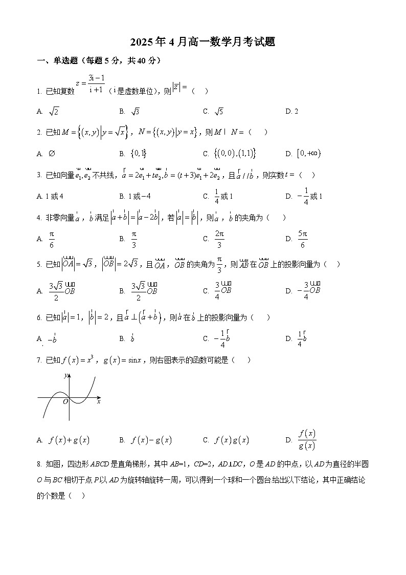 湖南省岳阳市岳阳县第一中学2024-2025学年高一下学期4月月考数学试题第1页