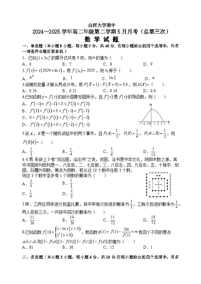 2025年高二数学5月月考第1页