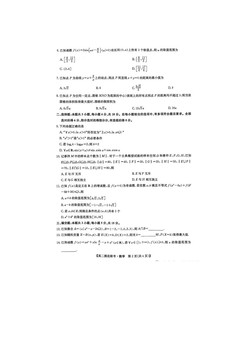 河南省九师联盟2024-2025学年下期高二6月摸底联考数学试卷含答案第2页