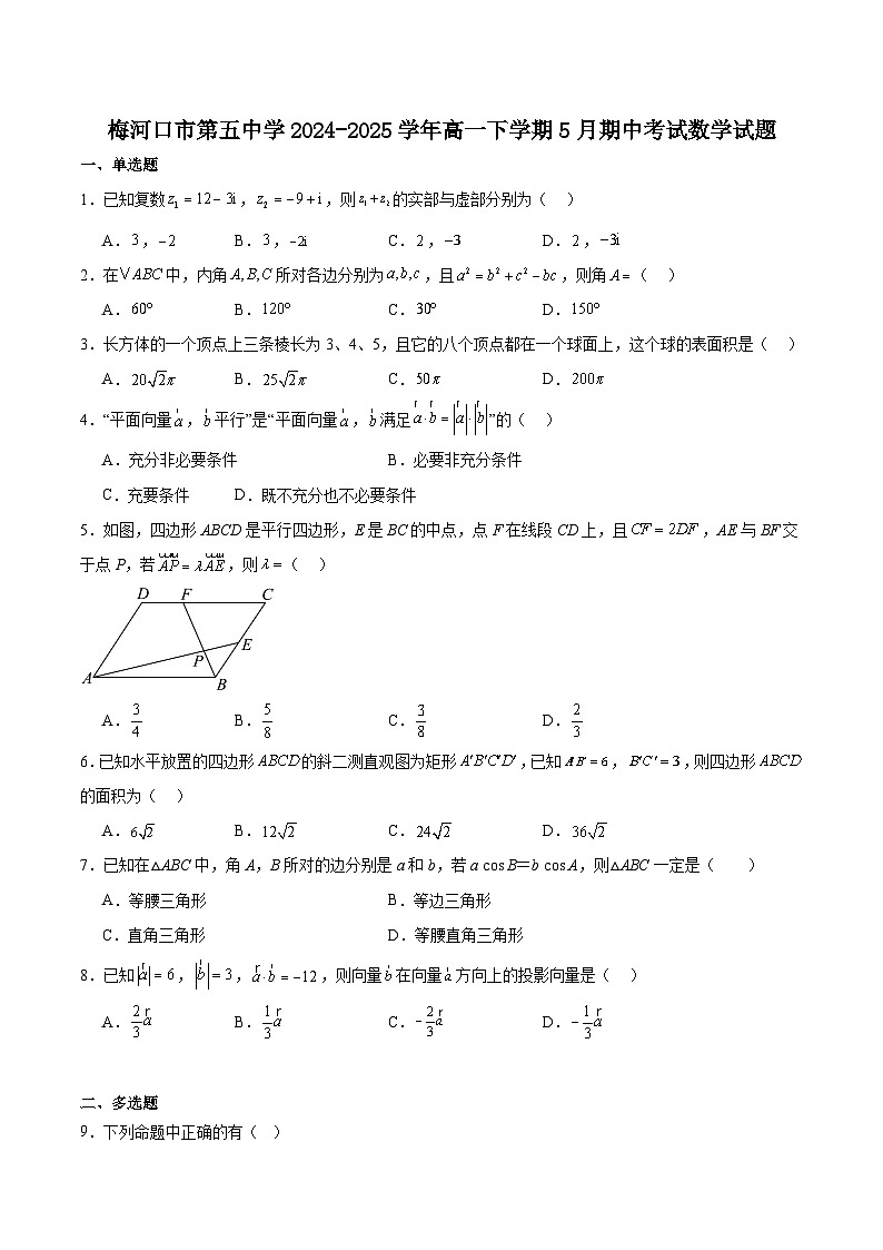 吉林省梅河口市第五中学2024-2025学年高一下学期5月期中考试数学试题（Word版附答案）第1页