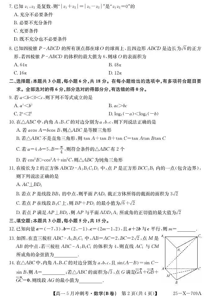 山西省卓越联盟2024-2025学年高一下学期5月冲刺考试数学（B卷）试题（PDF版附解析）第2页