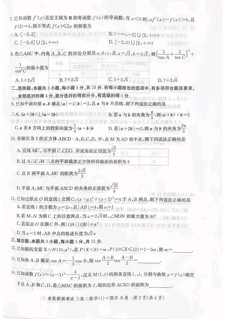 河北省邯郸市涉县第一中学2024-2025学年高二下学期6月期末考试数学试卷（PDF版附解析）第2页