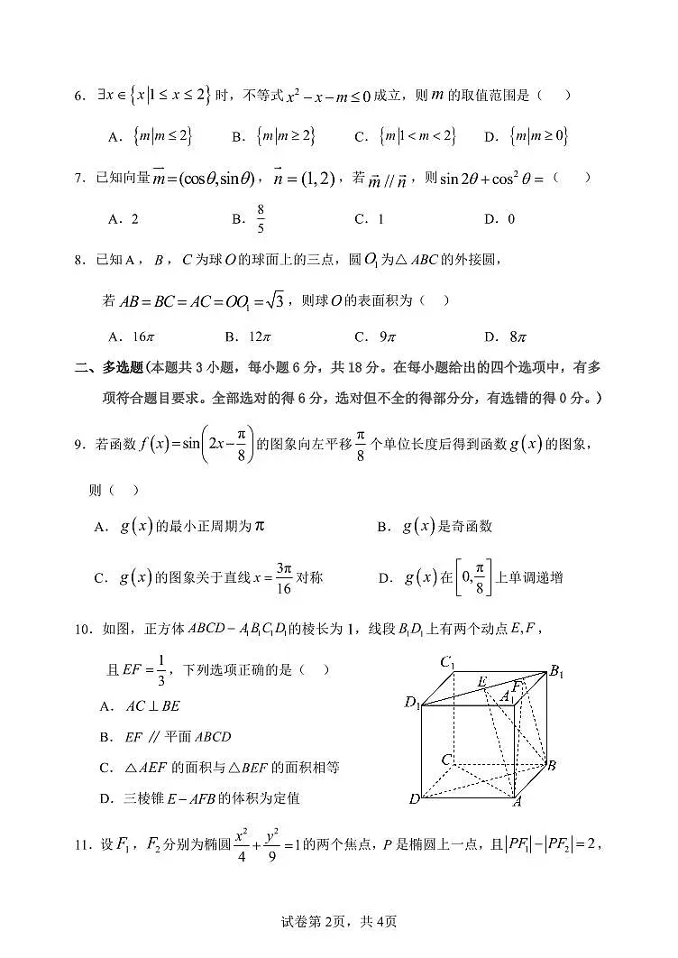 河北省衡水市武强中学2024-2025学年高三上学期期末考试数学试题第2页