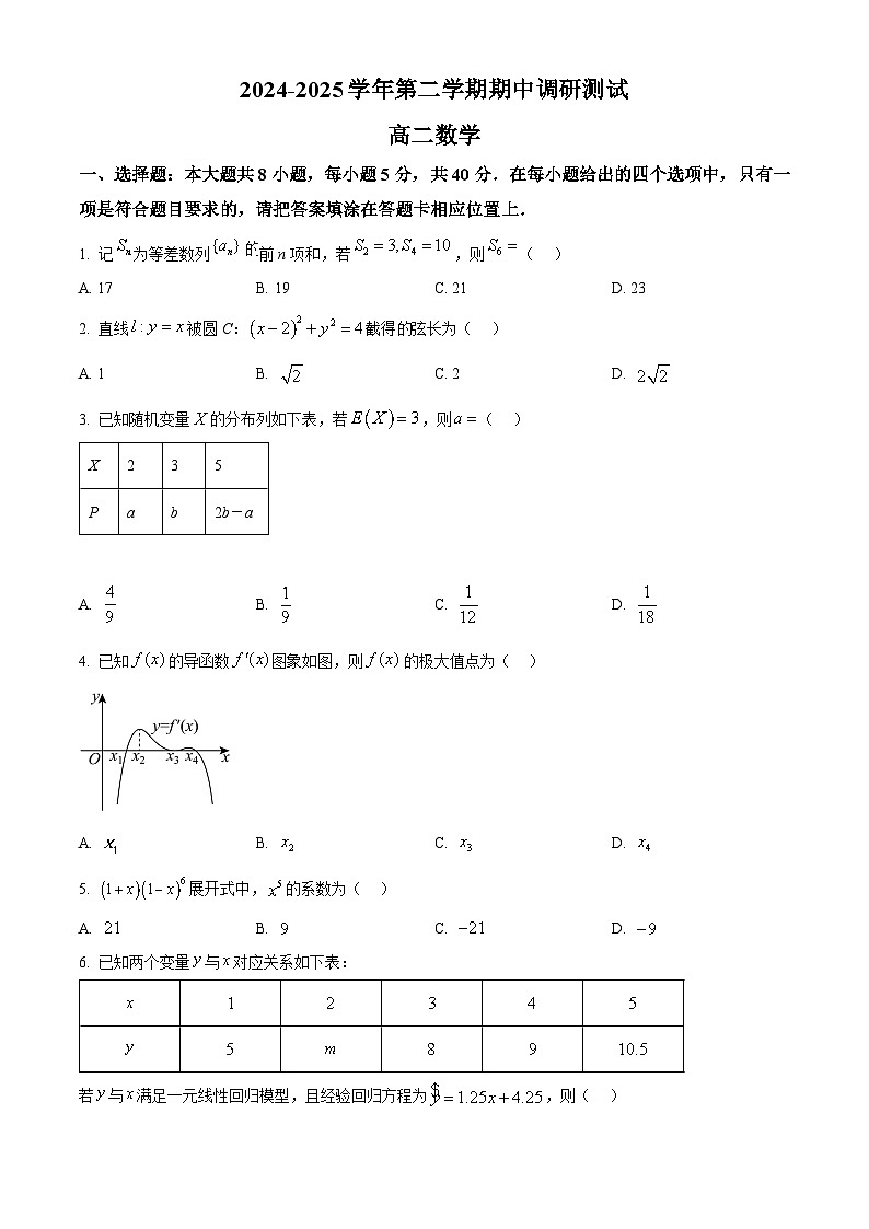 河南省南阳市邓州市邓州春雨国文学校2024-2025学年高二下学期5月月考数学试题第1页