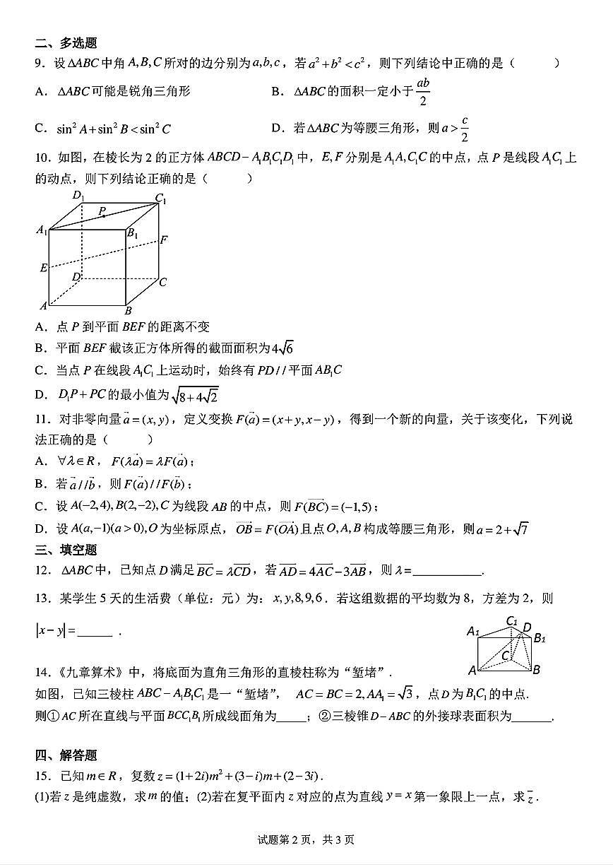 山东泰安一中2025年高一下学期6月月考数学试题（含答案）第2页