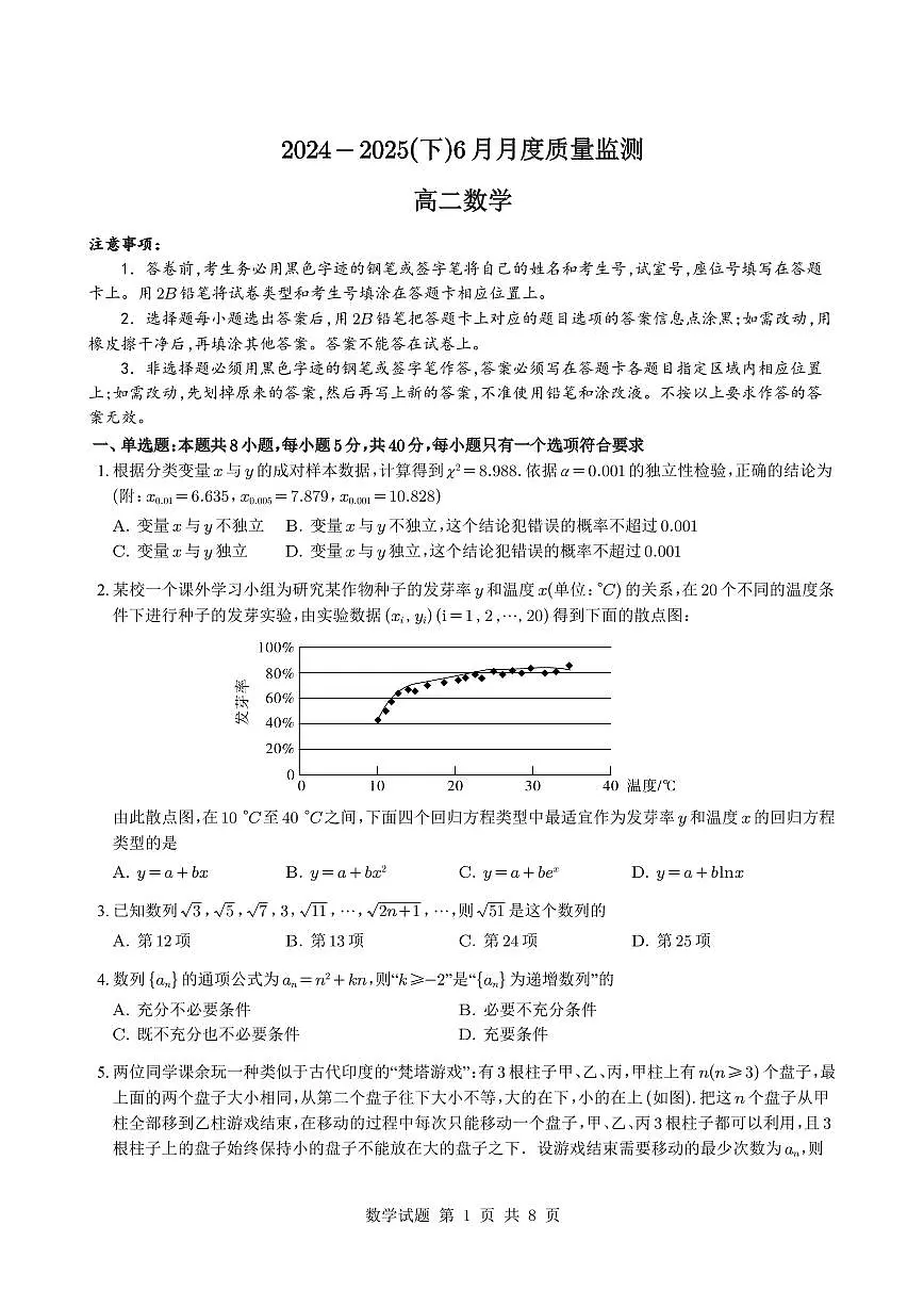 辽宁省沈文新高考研究联盟2025年高二下学期6月联考数学试题（含答案）第1页