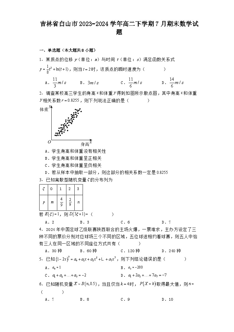 吉林省白山市2023−2024学年高二下学期7月期末 数学试题（含解析）第1页