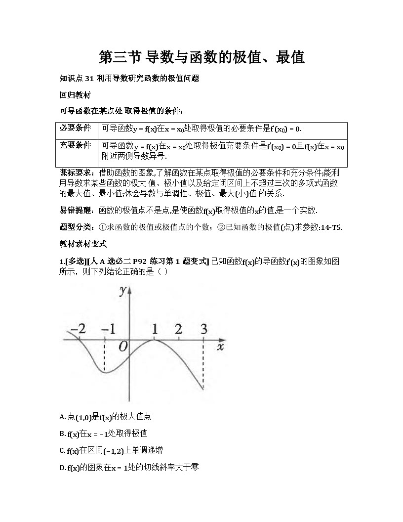 2026届高考一轮复习基础练数学第三章 导数及其应用（第3节 导数与函数的极值、最值）第1页