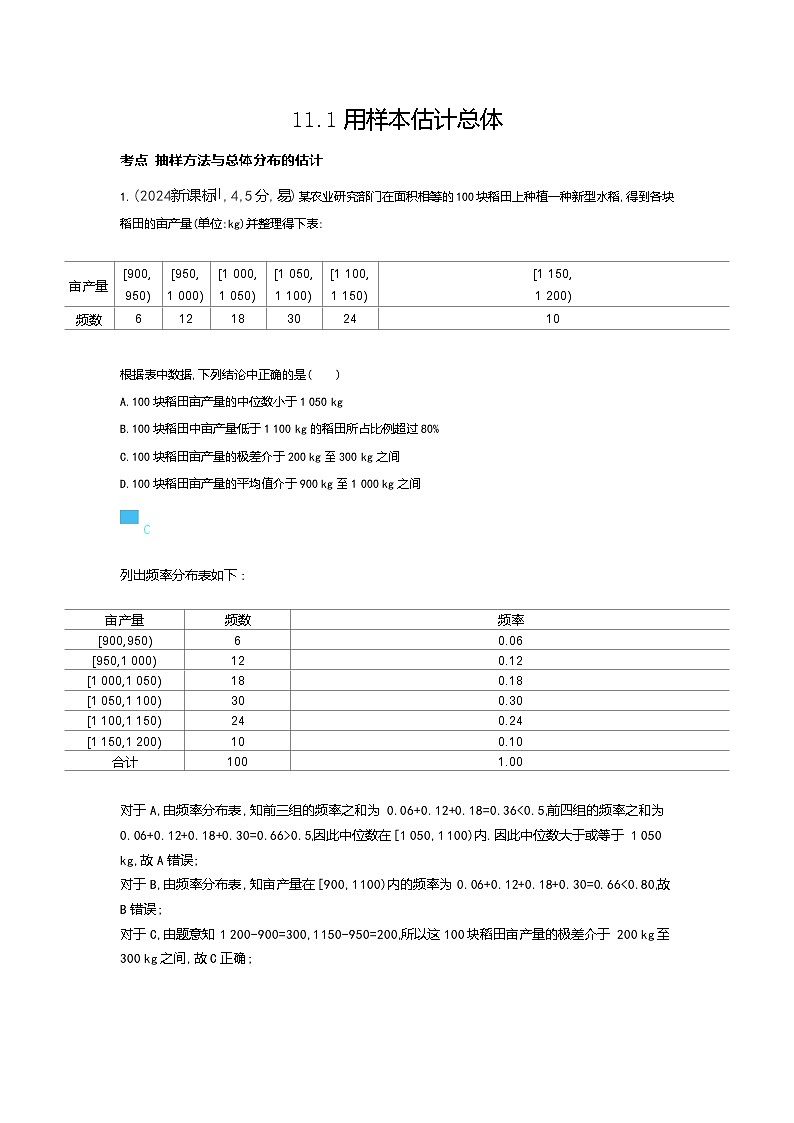 11 1用样本估计总体（十年高考）第1页