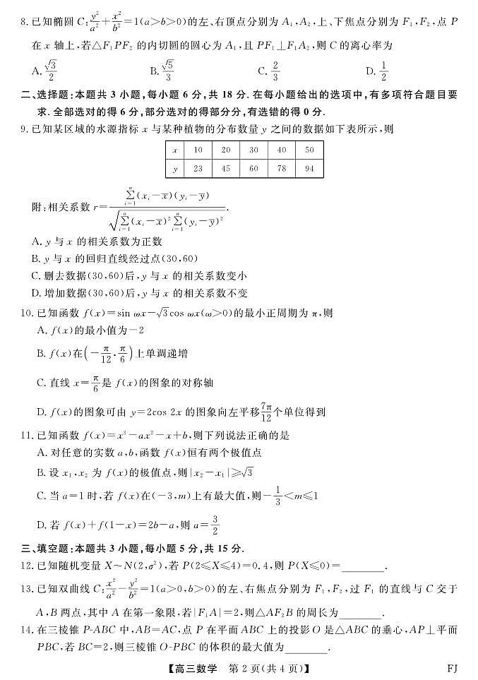 福建省百校联考2025届高三下学期5月预测考试 数学试题【含答案】第2页