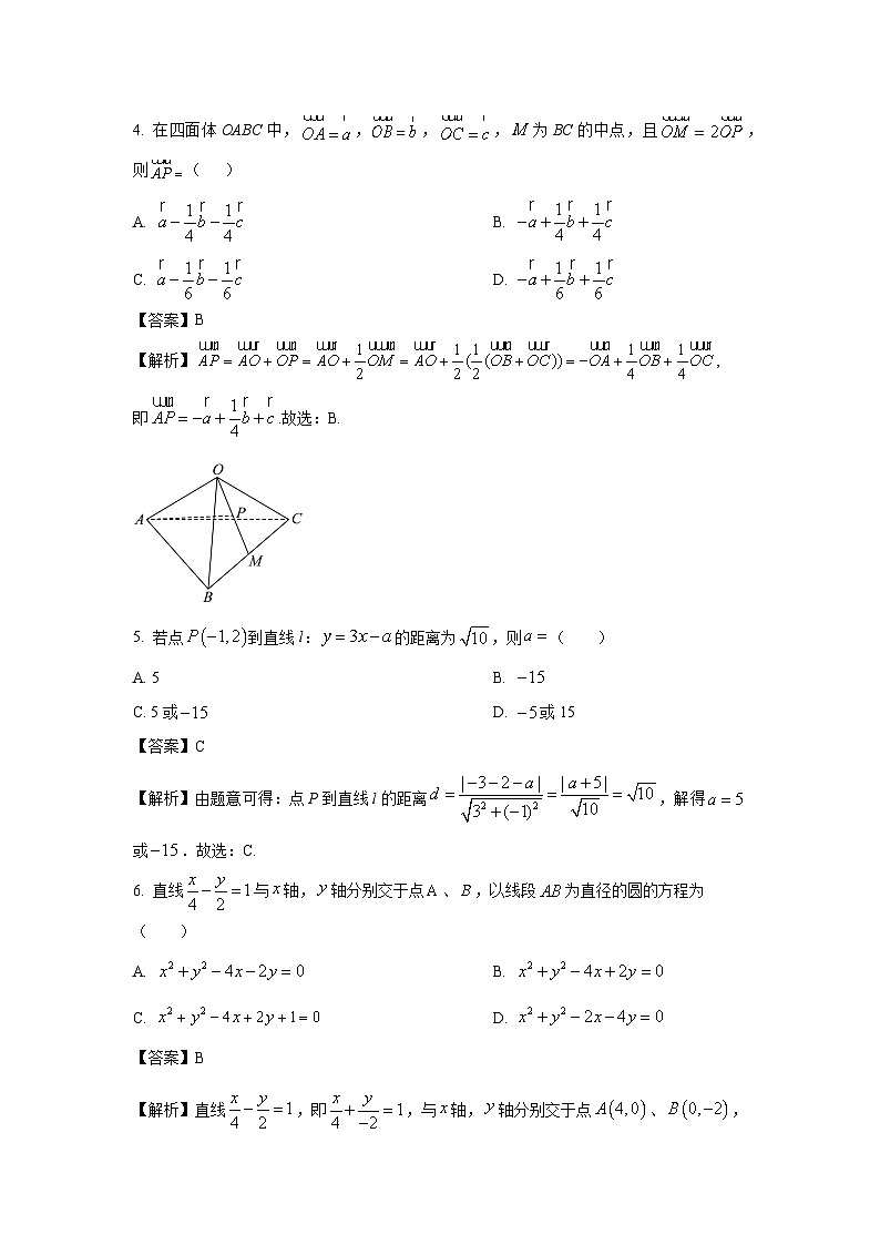 【数学】福建省福州福清市2024-2025学年高二上学期期中考试试题（解析版）第2页
