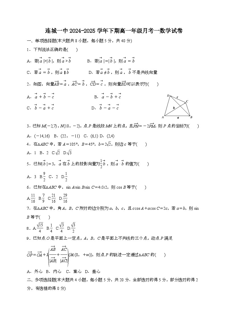 福建连城县第一中学2024~2025学年高一下册第一次月考数学试题第1页