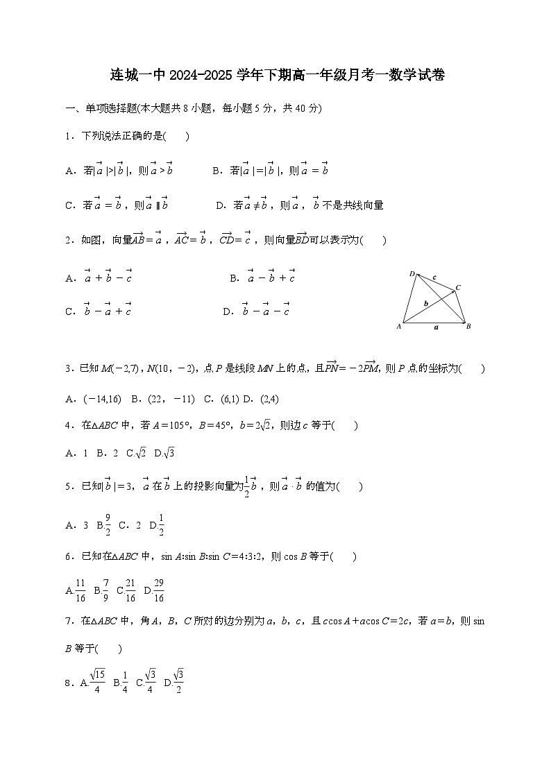 福建连城县第一中学2024~2025学年高一下册第一次月考数学试题 (1)第1页