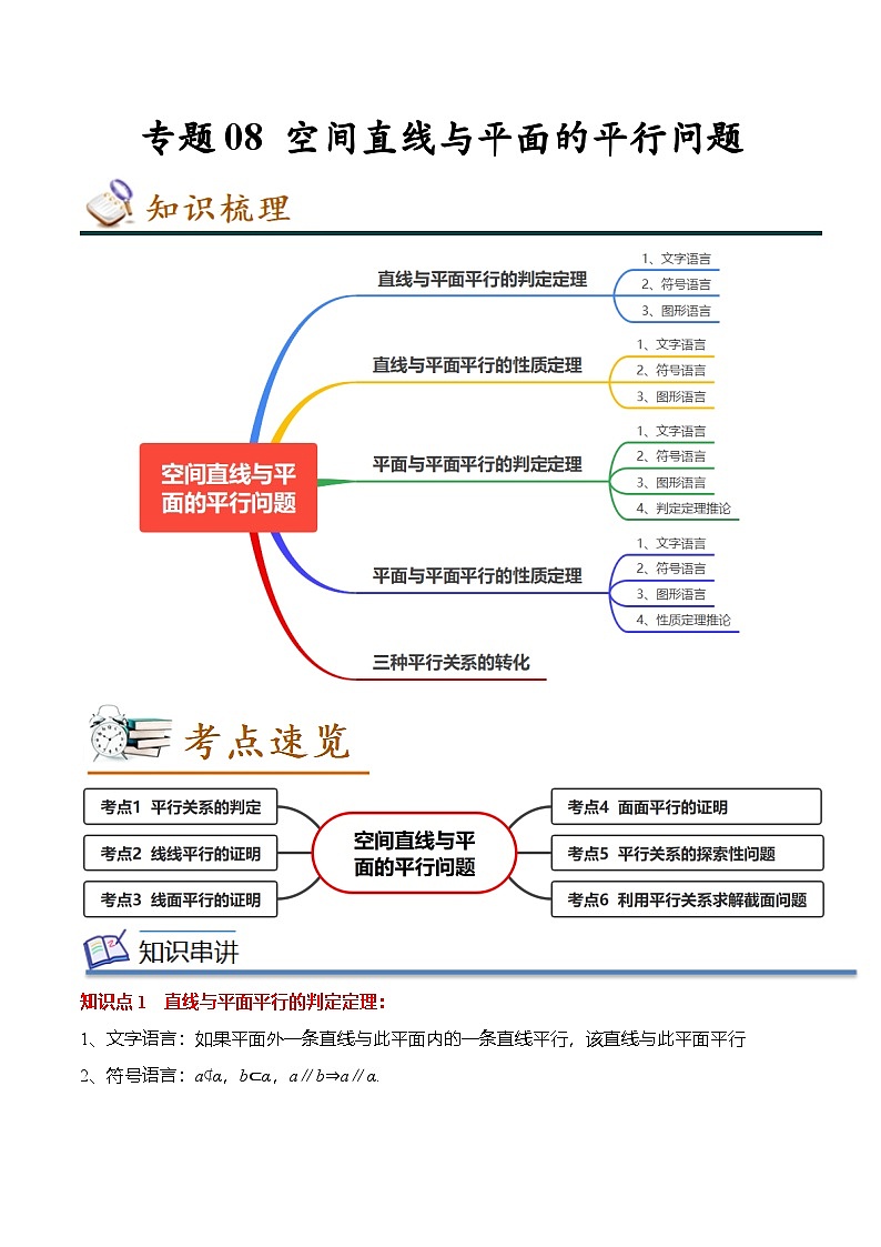 人教A版必修第二册 高一数学下学期期末考点复习巩固练习 专题08 空间直线与平面的平行问题（解析版）第1页