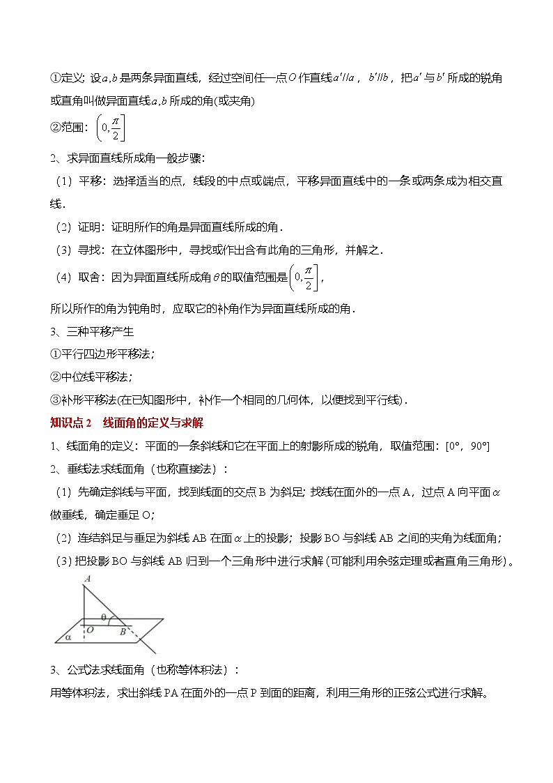 人教A版必修第二册 高一数学下学期期末考点复习巩固练习 专题10 空间角与空间距离的综合（原卷版）第2页