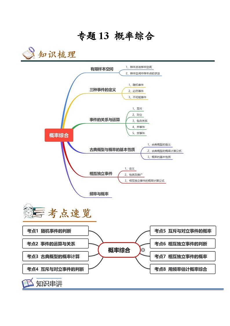 人教A版必修第二册 高一数学下学期期末考点复习巩固练习 专题13 概率综合（原卷版）第1页