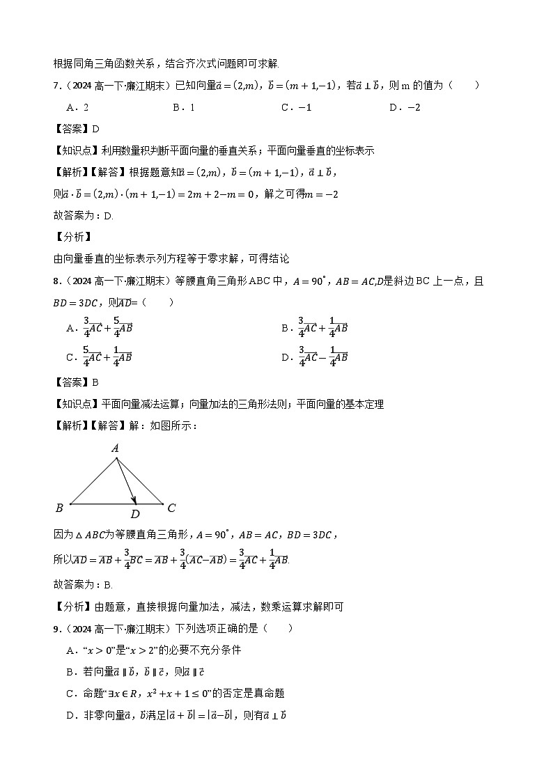 广东省廉江市石岭中学2023~2024学年高一下学期期末考试数学试卷(教师版)第3页