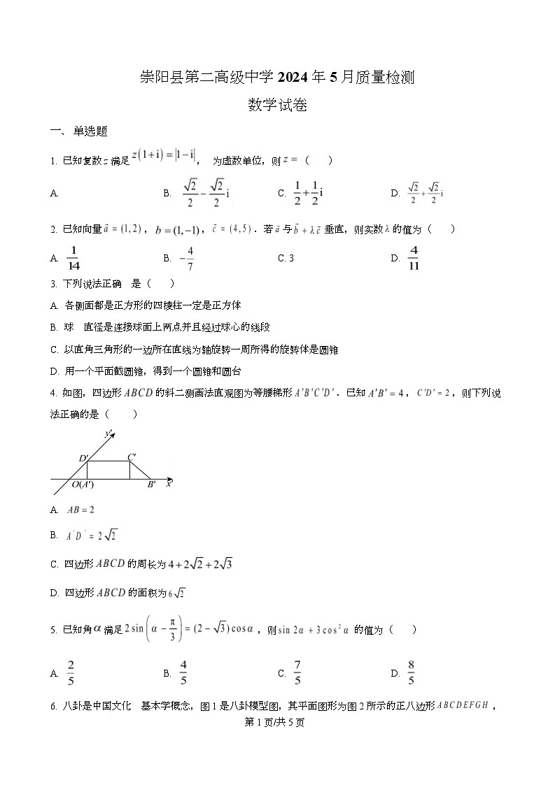 湖北省咸宁市崇阳县第二高级中学2023-2024学年高一下学期5月质量检测数学试题第1页