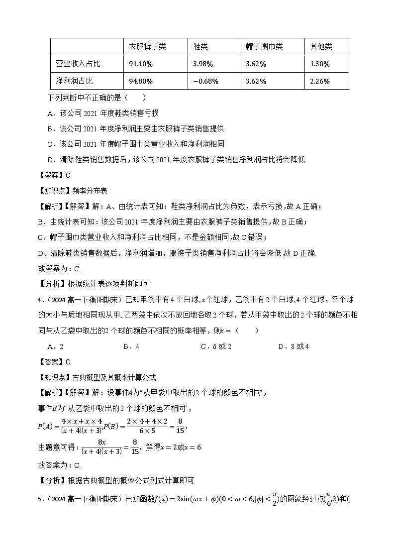 湖南省衡阳市第一中学2023-2024学年高一下学期期末考试数学试题(教师版)第2页
