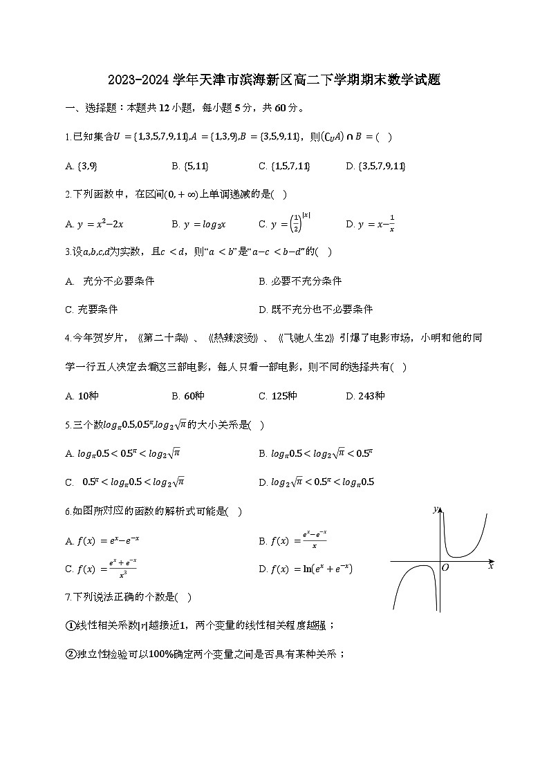 天津市滨海新区2023~2024学年高二下册期末数学试题[附解析]第1页