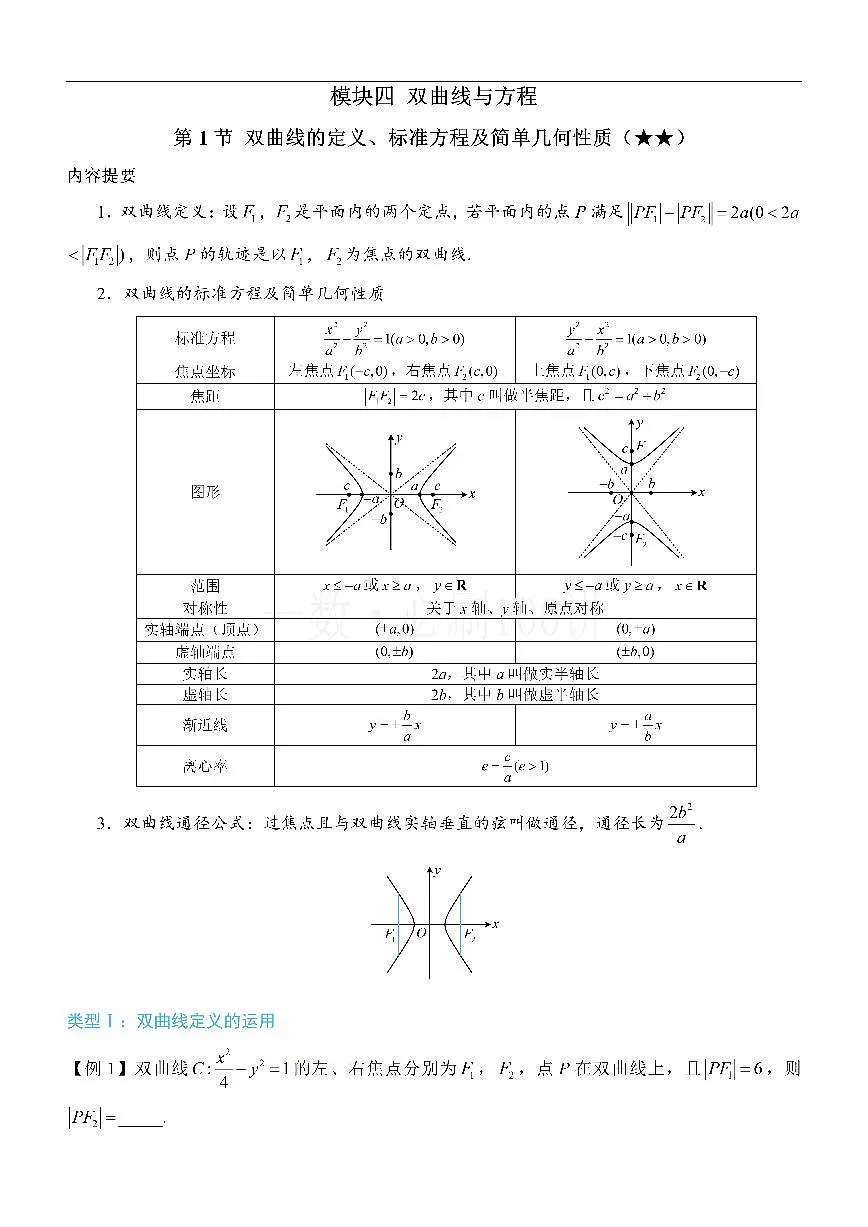 第1节 双曲线的定义、标准方程及简单几何性质（方法册+习题册）第1页