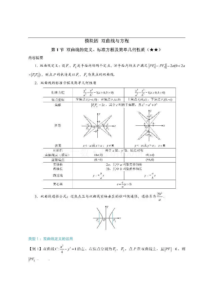 第1节 双曲线的定义、标准方程及简单几何性质（方法册+习题册）第1页