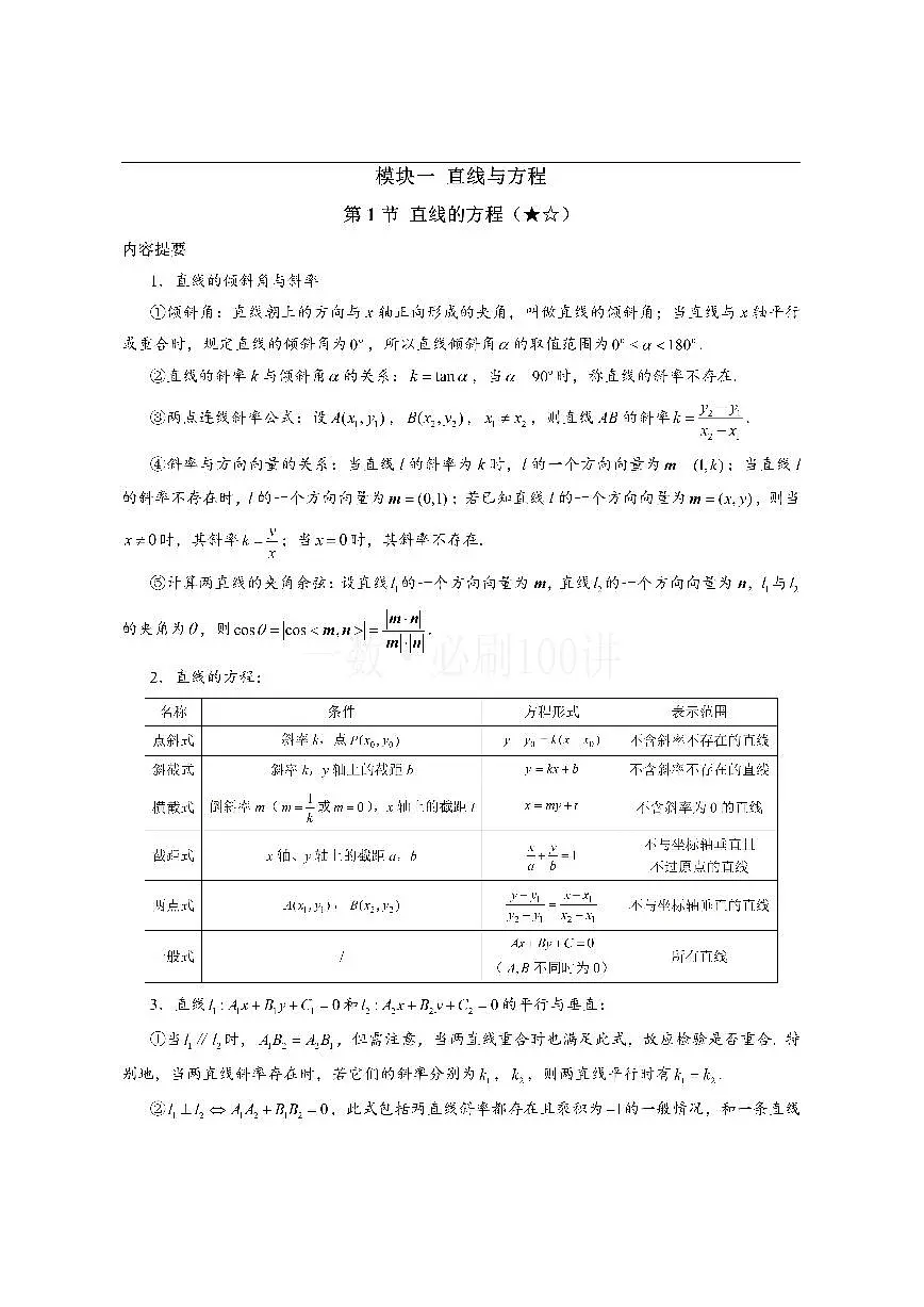 第1节 直线的方程(方法册+习题册)第1页