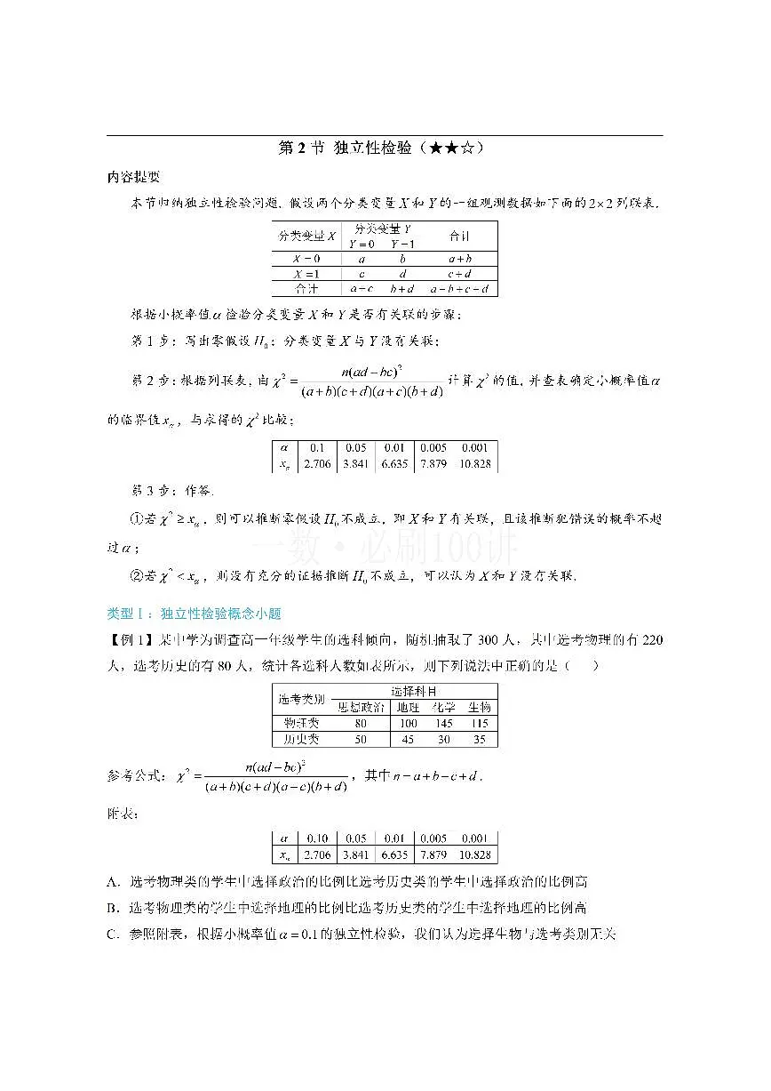 第2节 独立性检验（方法册+习题册）第1页