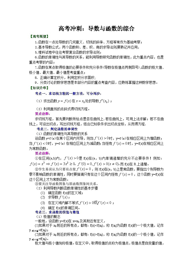 （通用）2026高考数学重难点讲练－导数与函数的综合(基础)+巩固练习（附解析）第1页