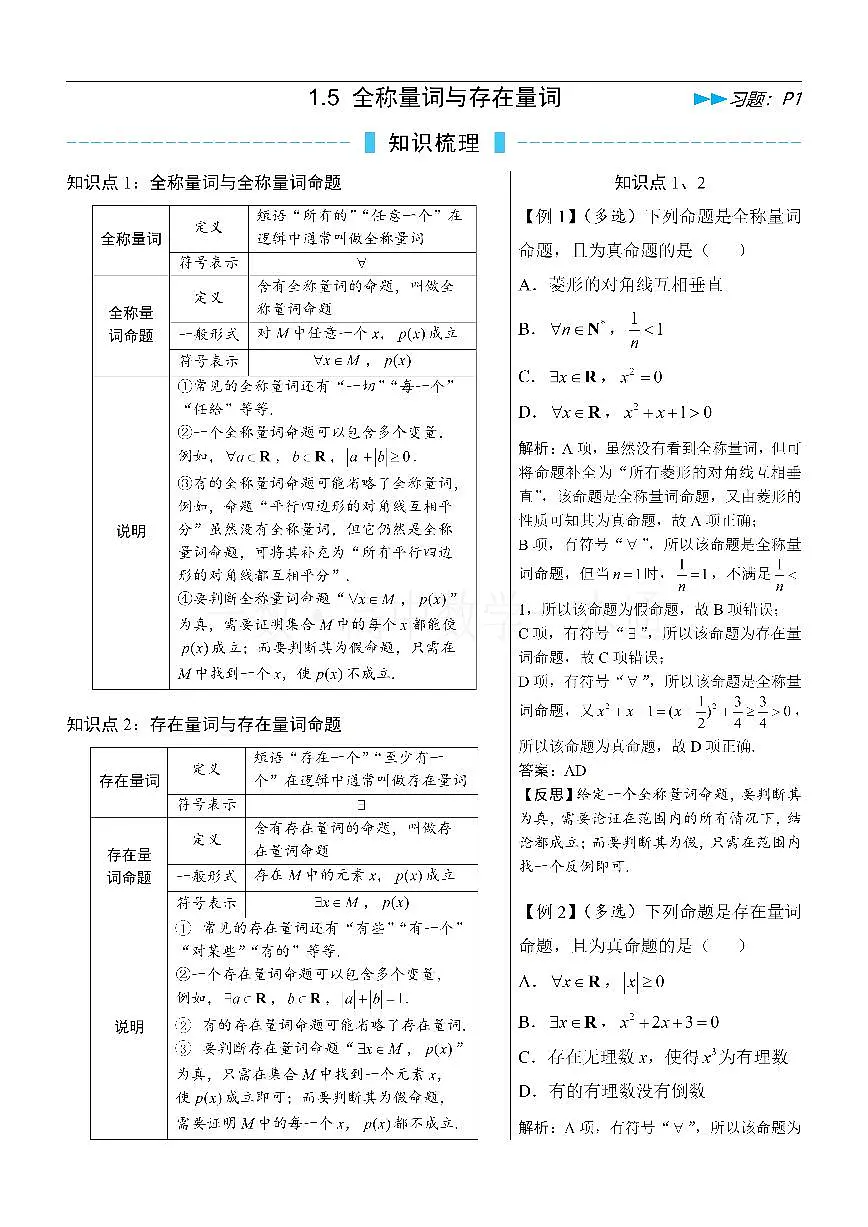 第6节 全称量词与存在量词（方法册+习题册）第1页