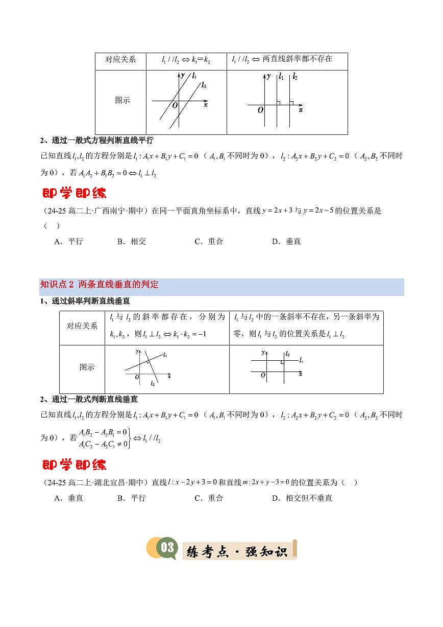 第03讲 两条直线的平行与垂直(2知识点+6考点+过关检测)(原卷版)第2页
