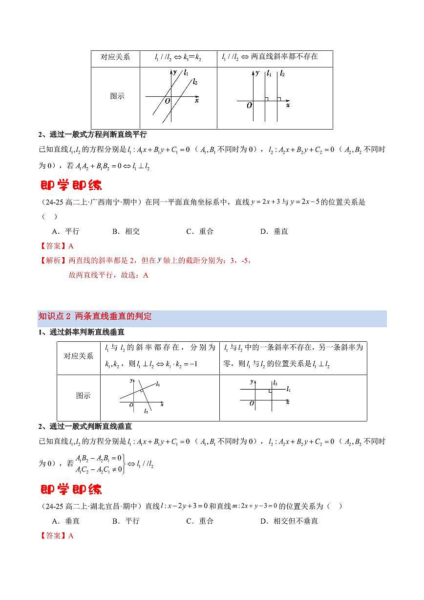 第03讲 两条直线的平行与垂直(2知识点+6考点+过关检测)(解析版)第2页