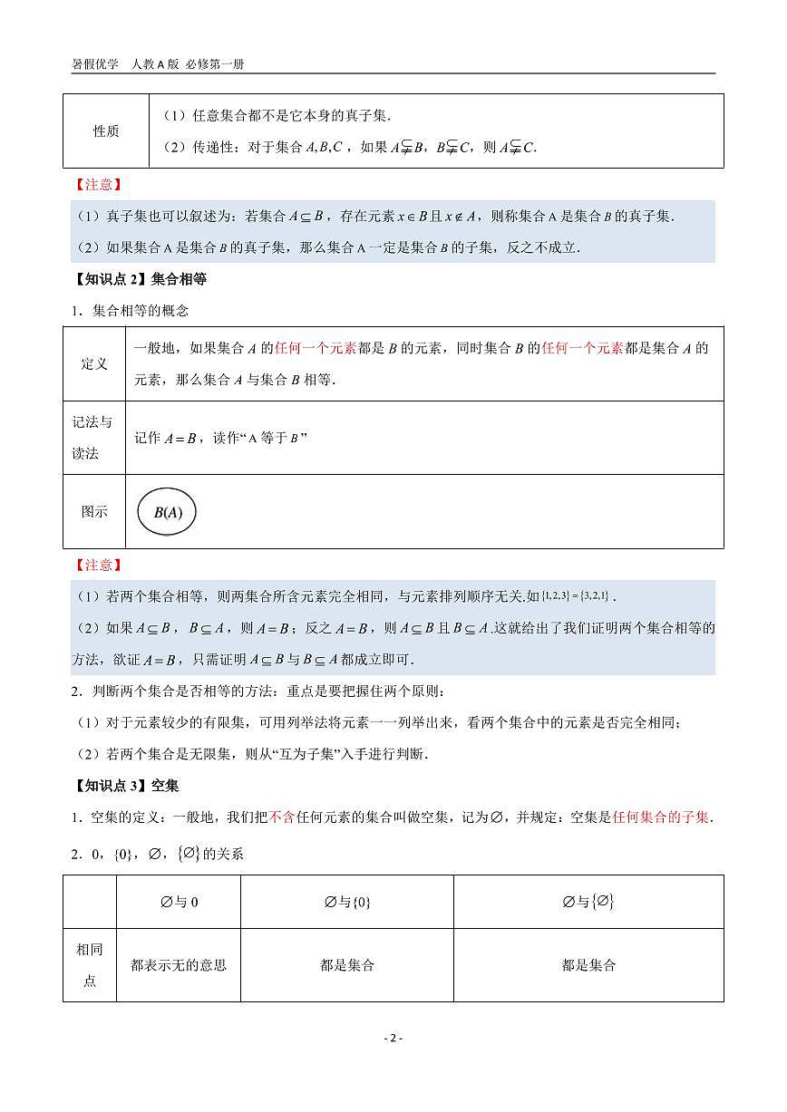第02讲   集合间的关系—【暑假导航】2025年新高一数学暑假优学讲练（人教A版  必修第一册）（原卷版）第2页
