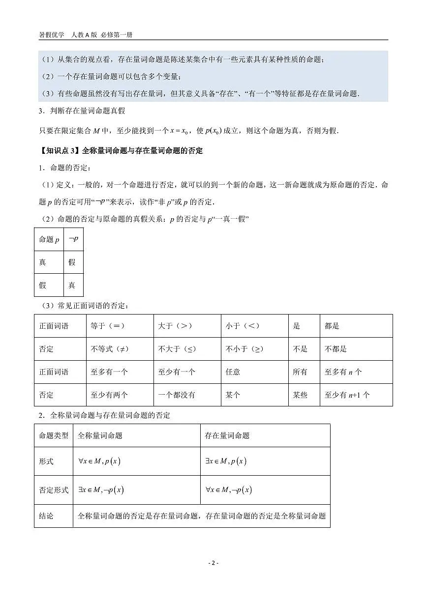 第05讲 全称量词与存在量词—【暑假导航】2025年新高一数学暑假优学讲练（人教A版 必修第一册）（原卷版）第2页
