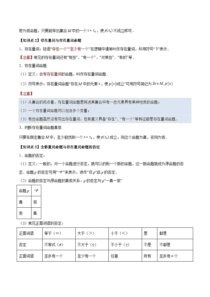 第05讲 全称量词与存在量词—【暑假导航】2025年新高一数学暑假优学讲练（人教A版 必修第一册）（原卷版）第2页