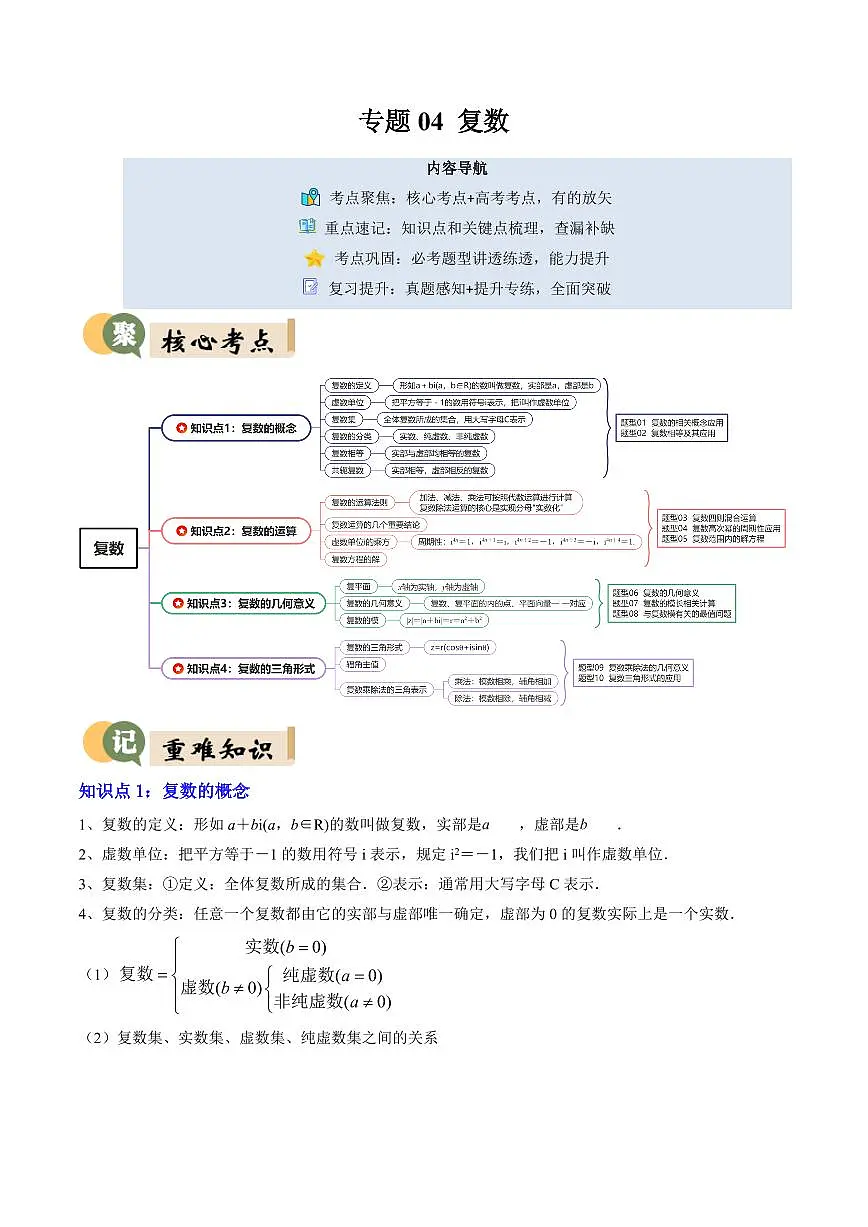 专题04 复数(4重点+10题型+复习提升)(原卷版)第1页