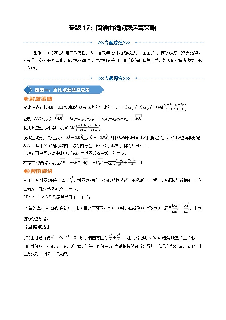 专题17圆锥曲线问题运算策略（学生版）第1页