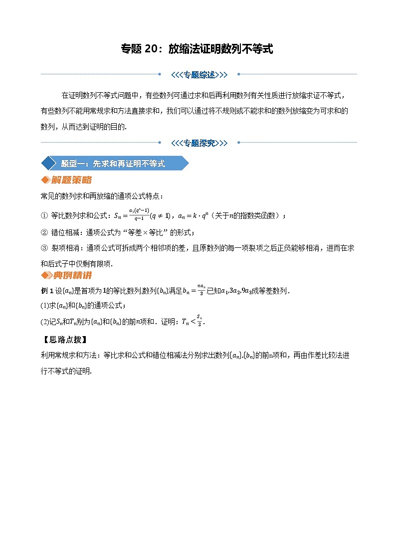 专题20 放缩法证明数列不等式（学生版）第1页
