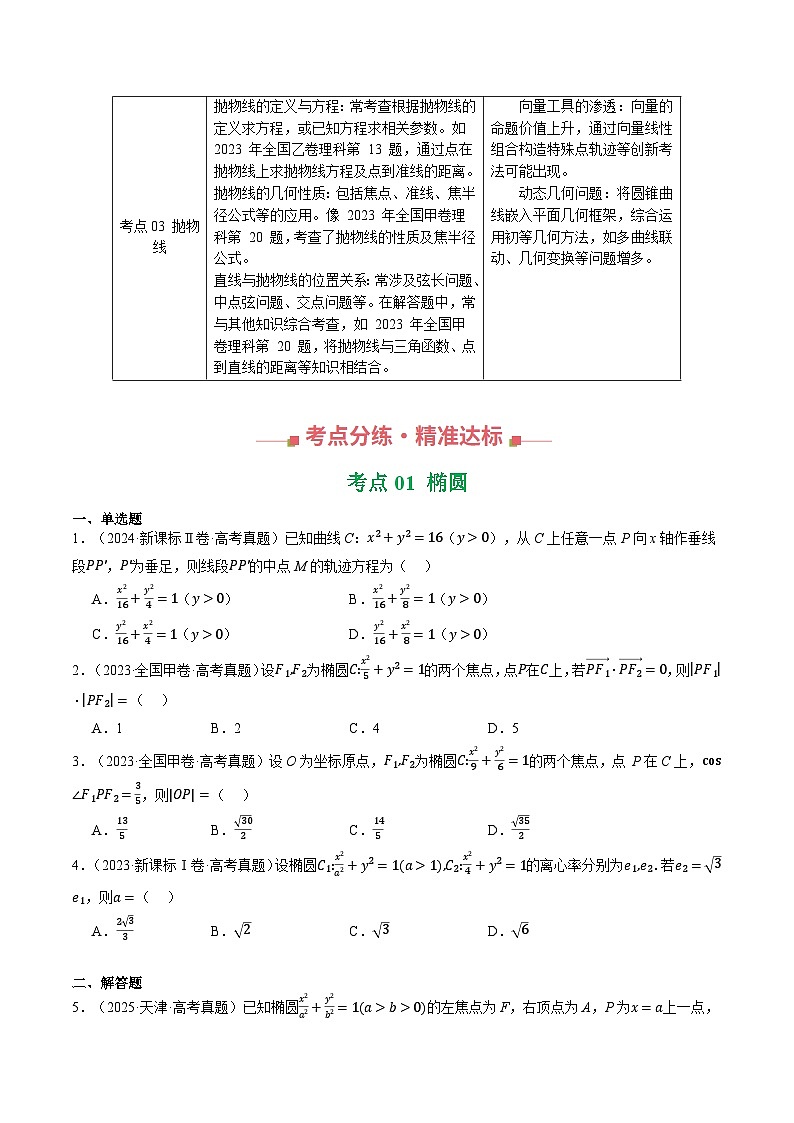 三年（2023-2025）高考数学真题分类汇编：专题08  圆锥曲线（全国通用）（原卷版）第2页