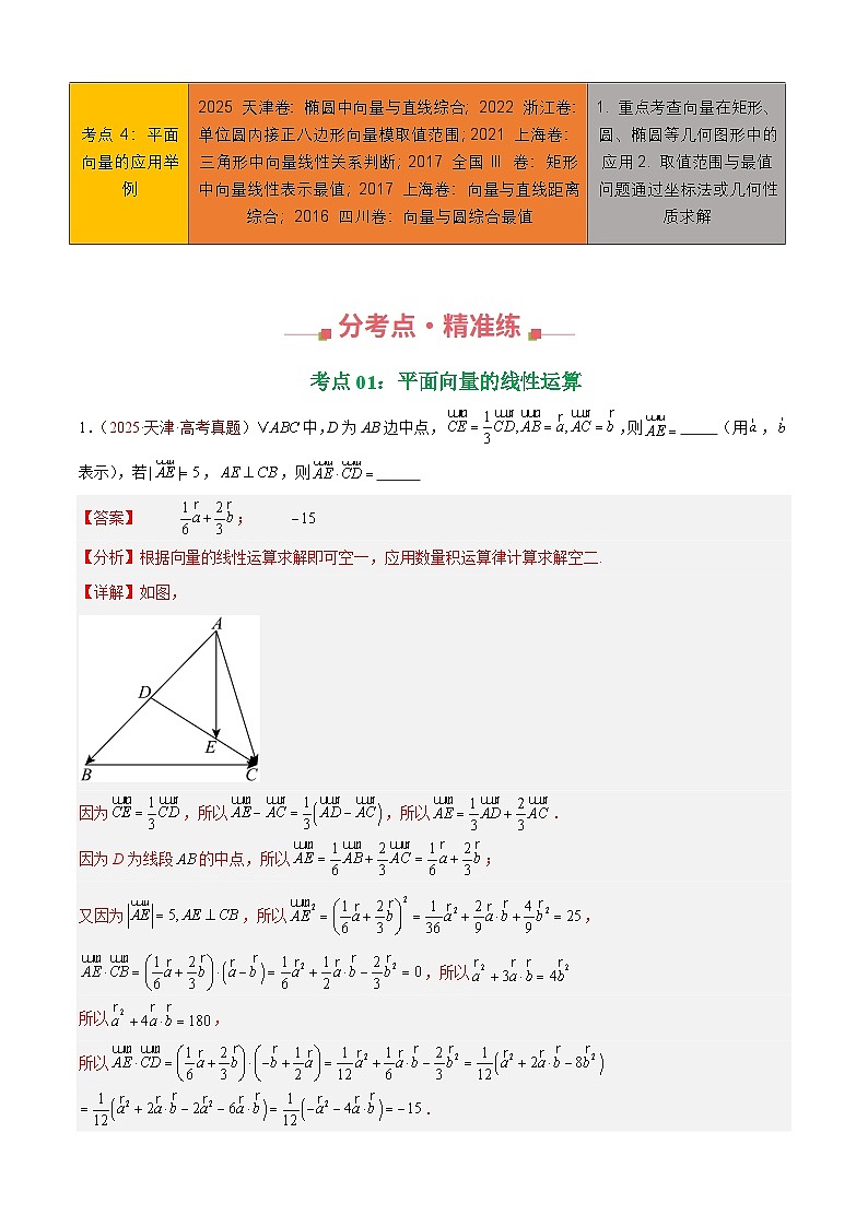 十年（2016-2025）高考数学真题分类汇编：专题03 平面向量（四大考点，99题）（解析版）第2页