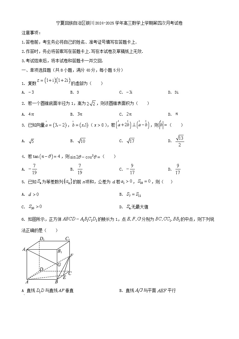 宁夏回族自治区银川市2024_2025学年高三数学上学期第四次月考试题第1页