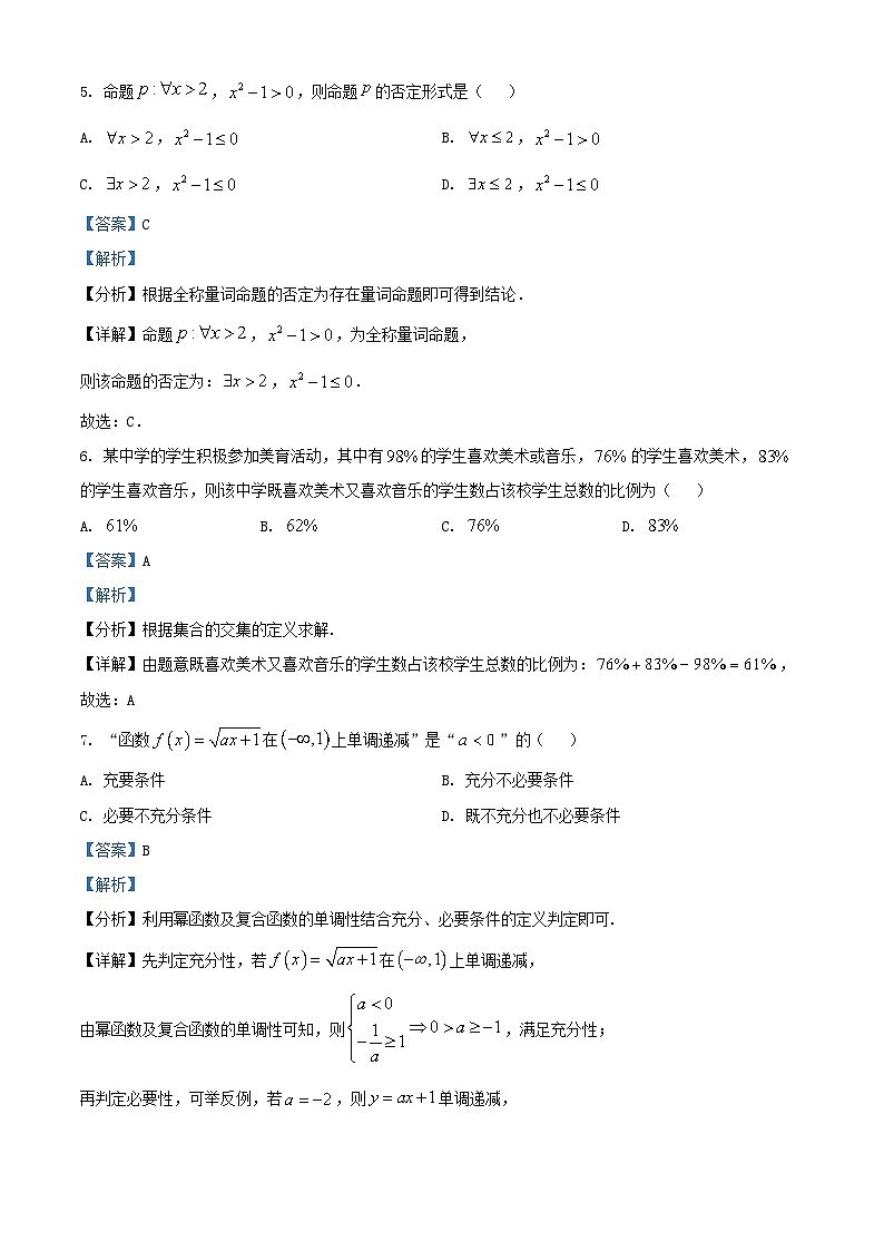 山东省青岛市黄岛区2024_2025学年高一数学上学期11月期中试题含解析第3页