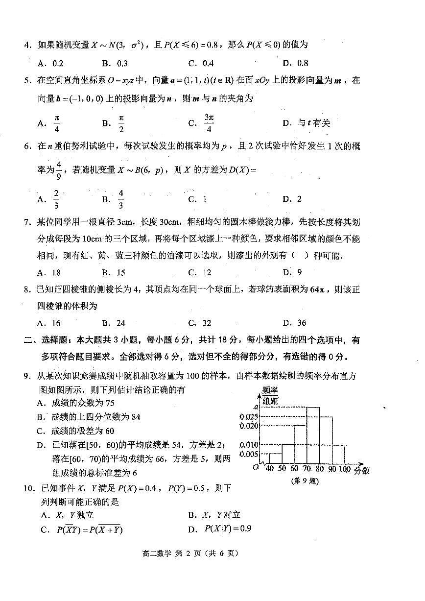 江苏省宿迁市2024-2025高二下学期数学期末试卷及答案第2页