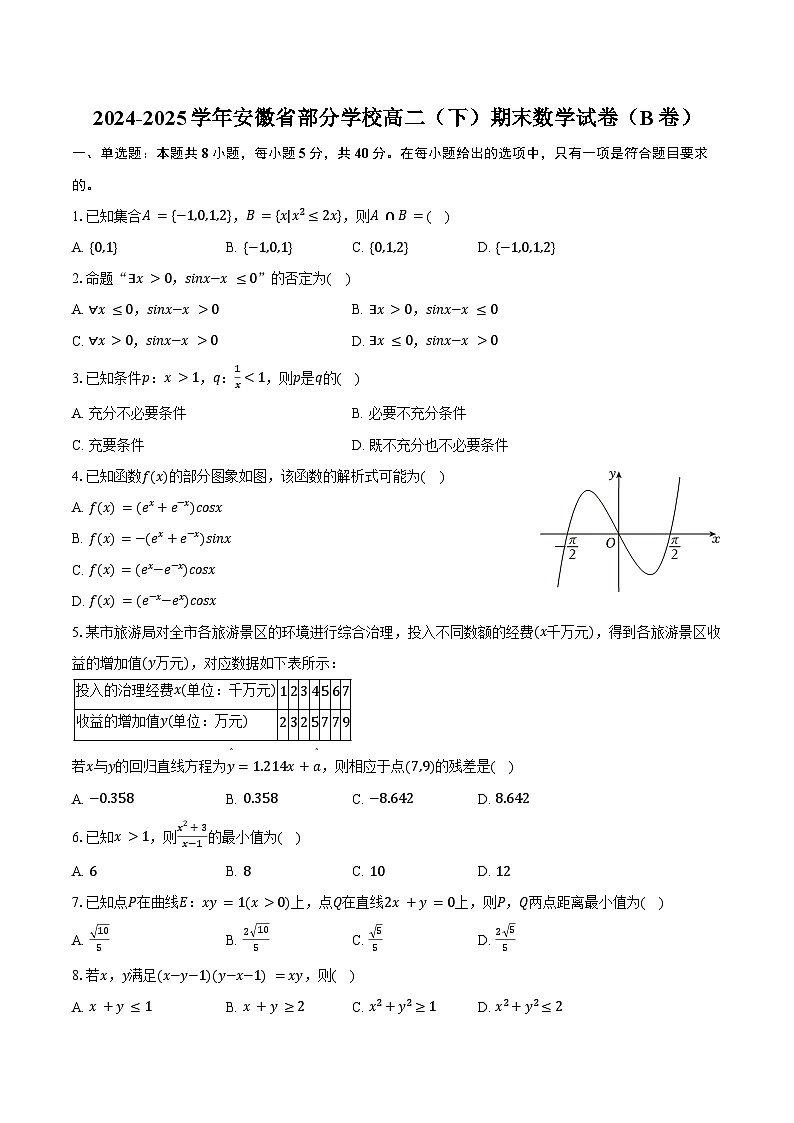 2024-2025学年安徽省部分学校高二（下）期末数学试卷（B卷）（含答案）第1页