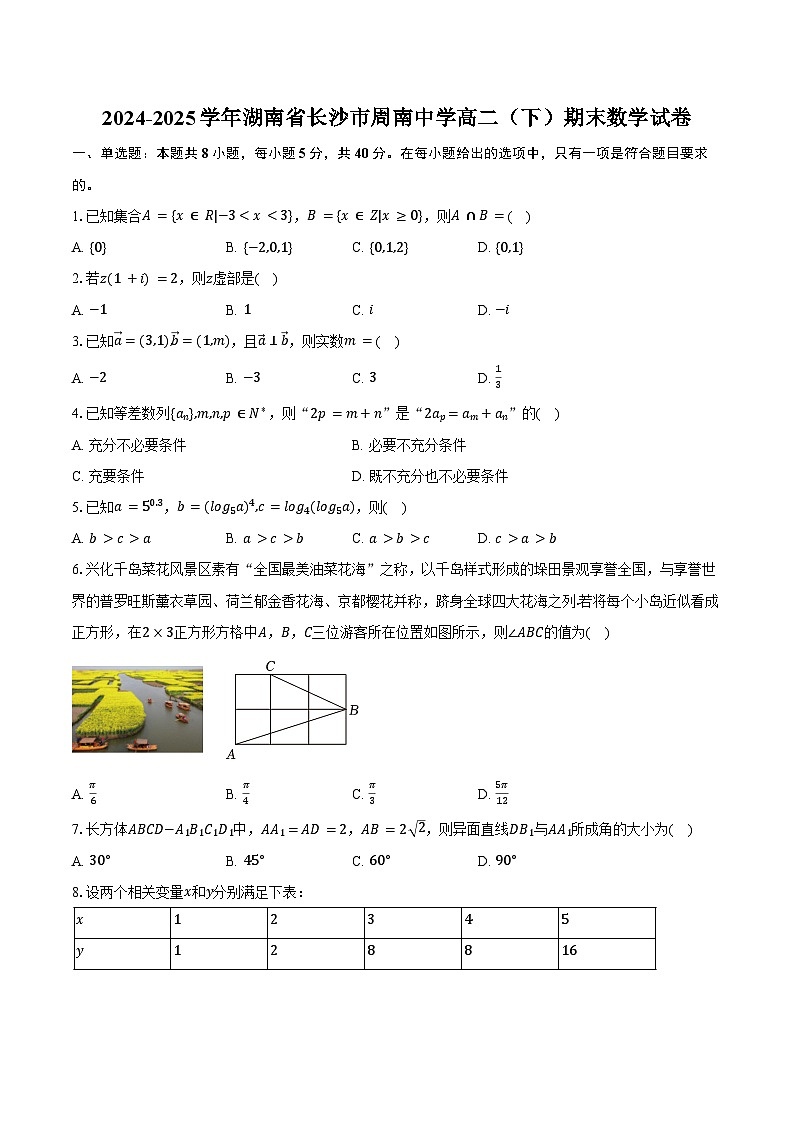 2024-2025学年湖南省长沙市周南中学高二（下）期末数学试卷（含解析）第1页