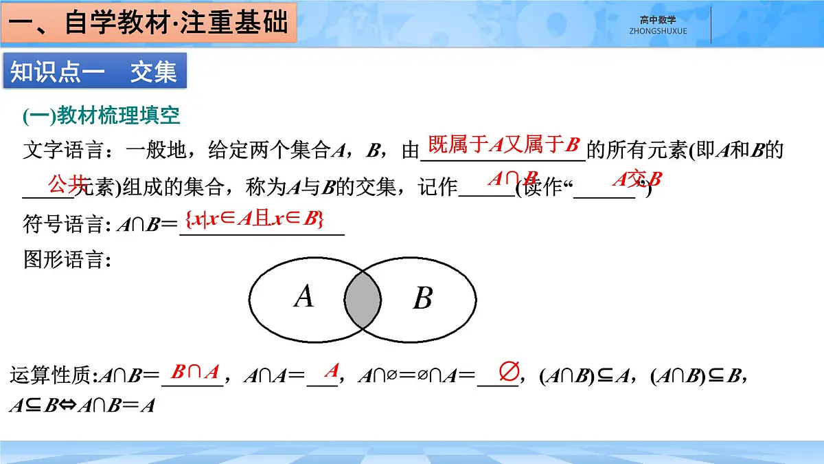 人教B版高中数学必修1 1-1-3《集合的基本运算---第一课时交集与并集》课件第4页