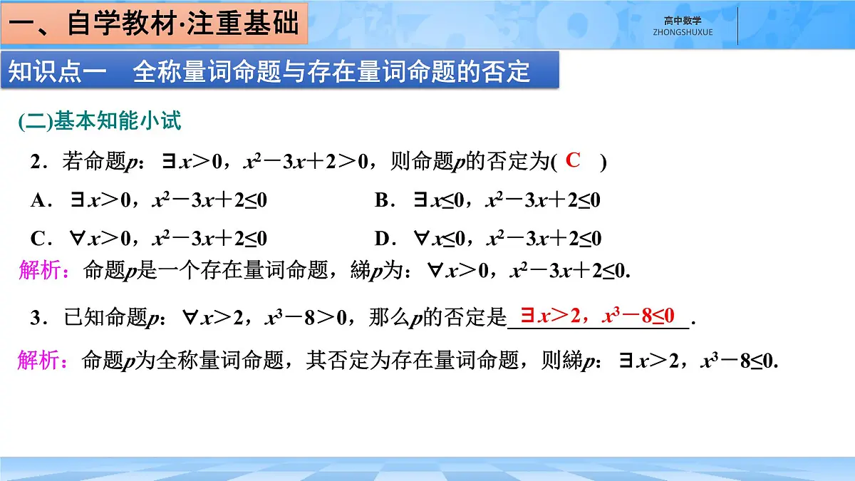 人教B版高中数学必修1 1-2-2《全称量词命题与存在量词命题的否定》课件第6页