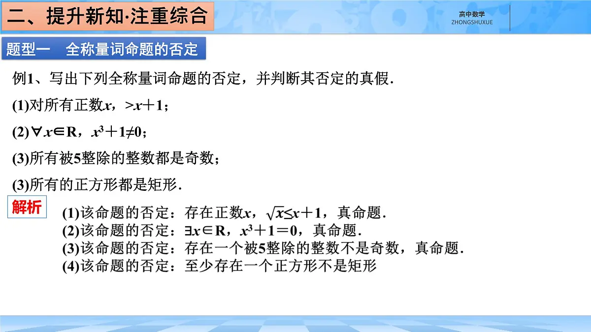 人教B版高中数学必修1 1-2-2《全称量词命题与存在量词命题的否定》课件第7页